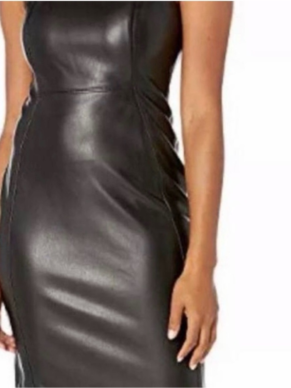 Calvin Klein Black Faux Leather Sheath Dress Sz 10 Minimalist Moto Chic